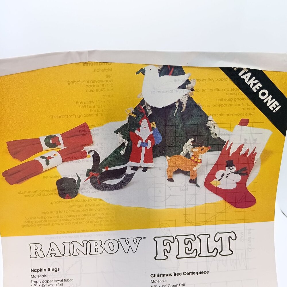 Vintage Felt Craft Patterns, Rainbow Felt Christmas Holiday Decorations, Kunin